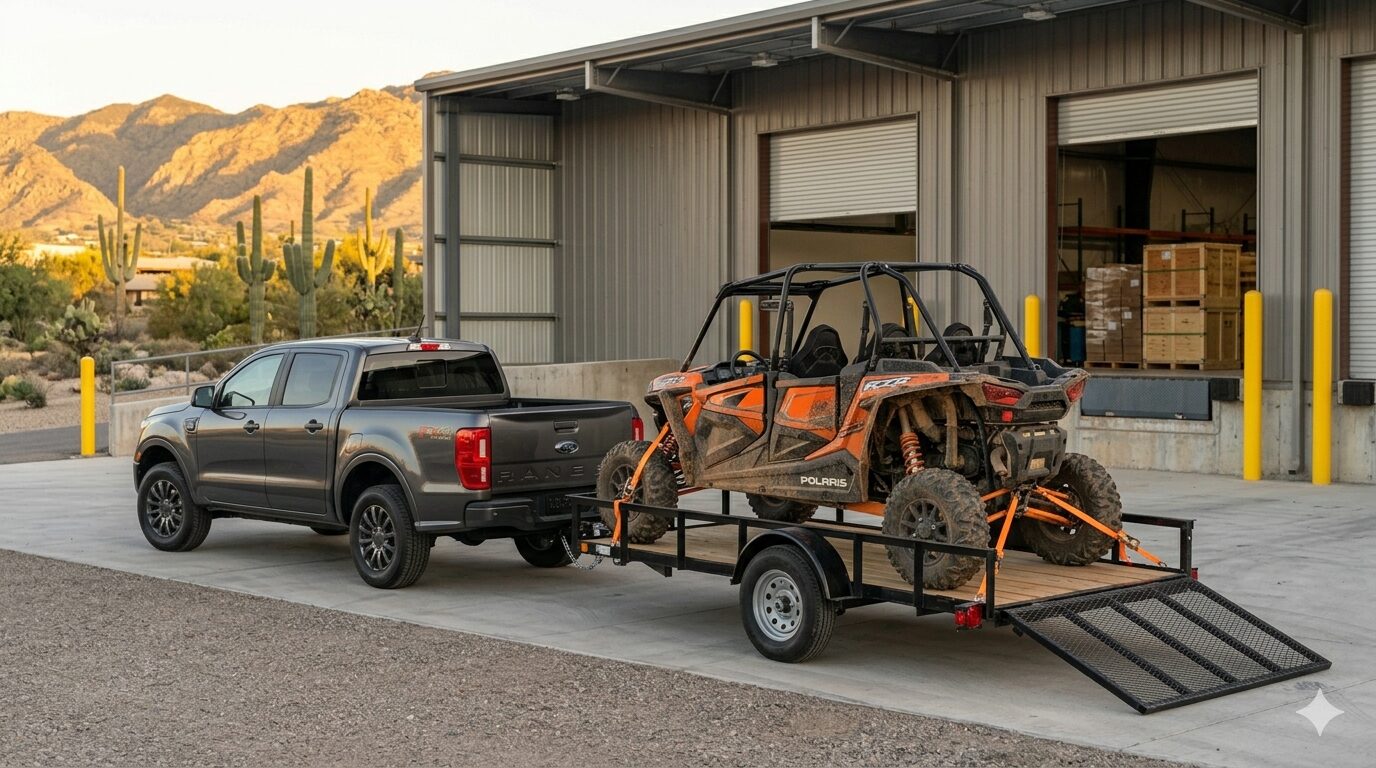 UTV cargado en remolque utilitario